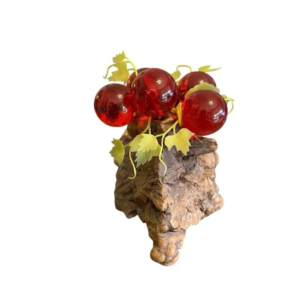 VTG 1960’s MCM Lucite Red Grape Cluster On Driftwood Base 9x6x7 in Mid-Century